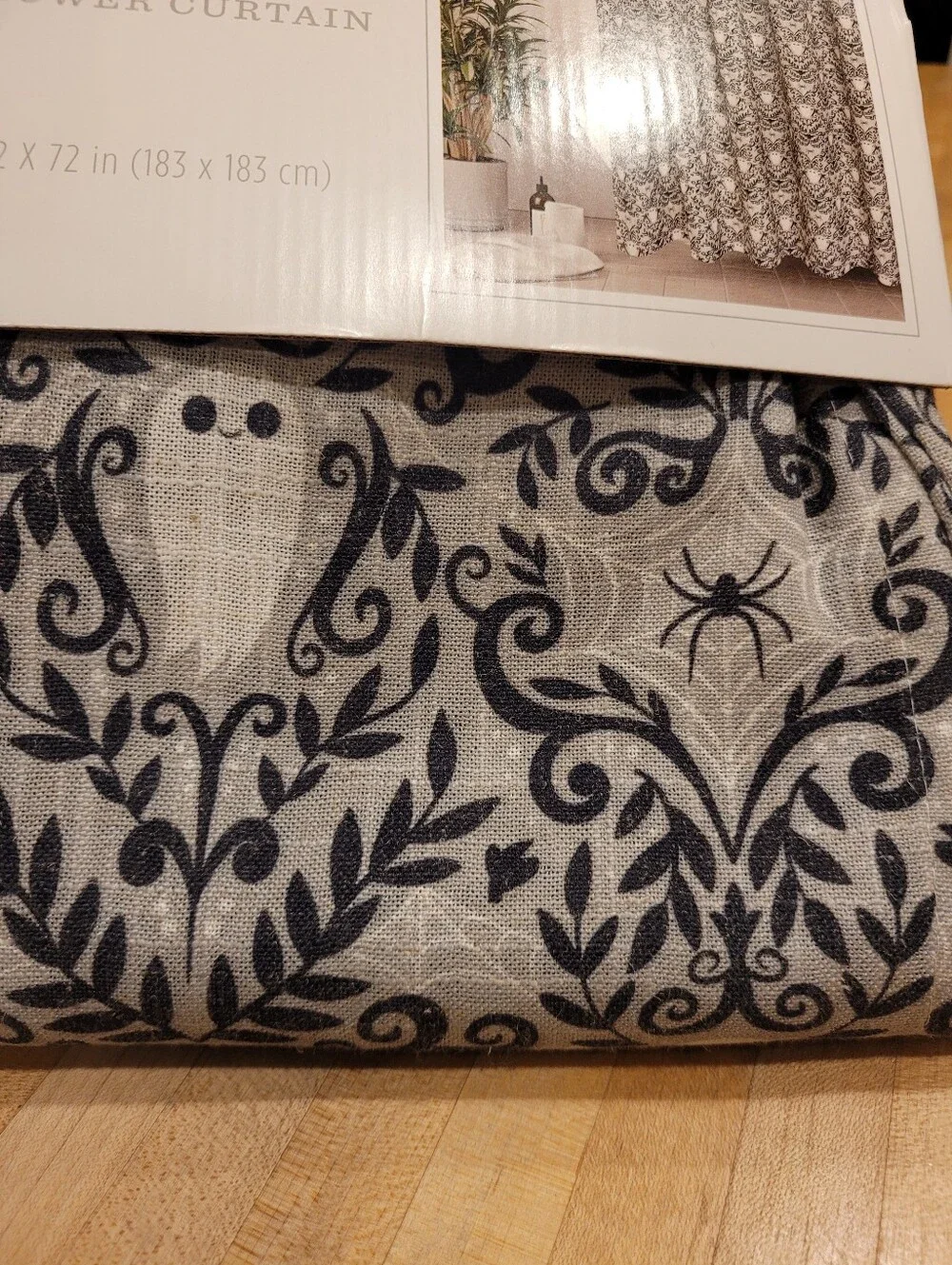 NEW Hallmark Black Gray And White Halloween Damask Shower Curtain Discontinued